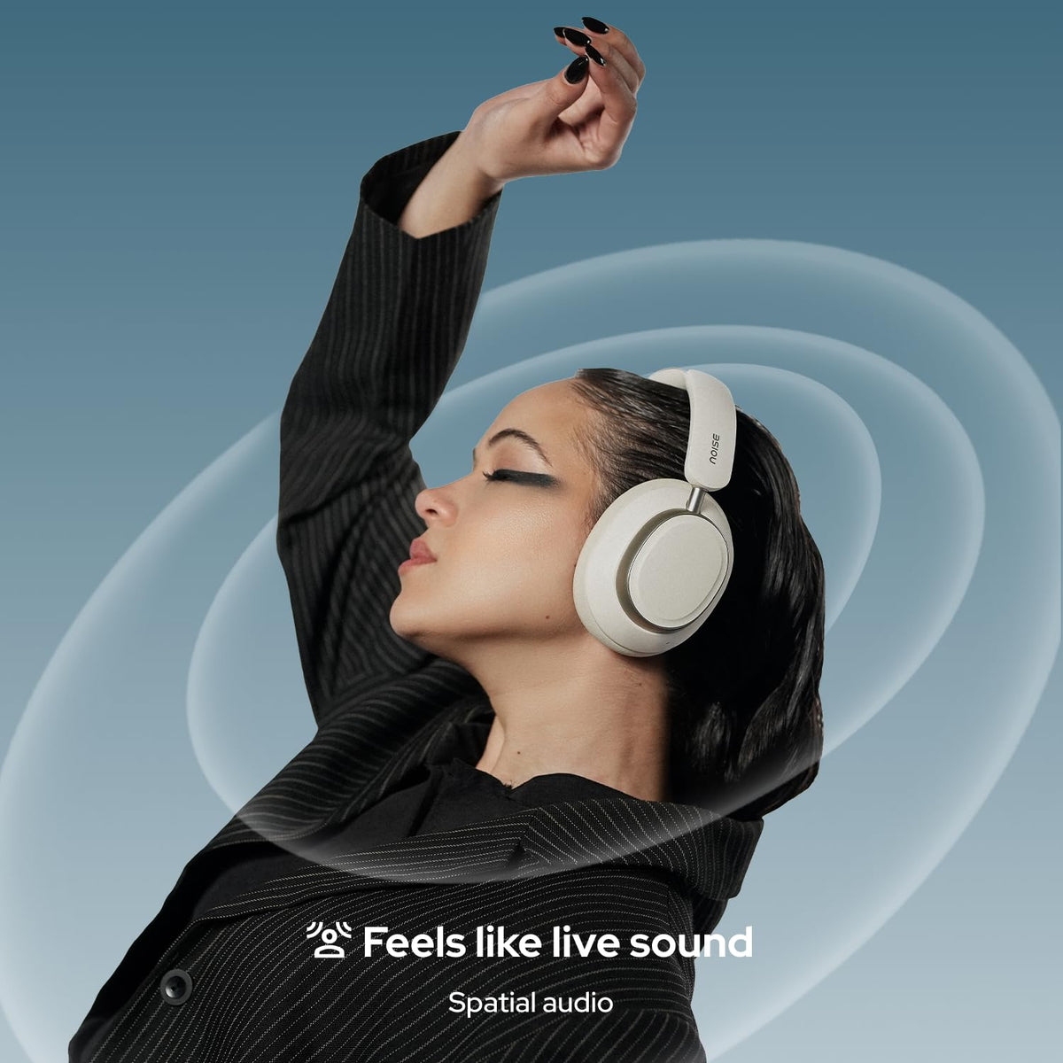 Noise Airwave Max XR Wireless Over-Ear Headphones with 120H Playtime, ANC, HFA Tech, Spatial Audio, Dual Pairing,BT V6.0(Pearl Beige)