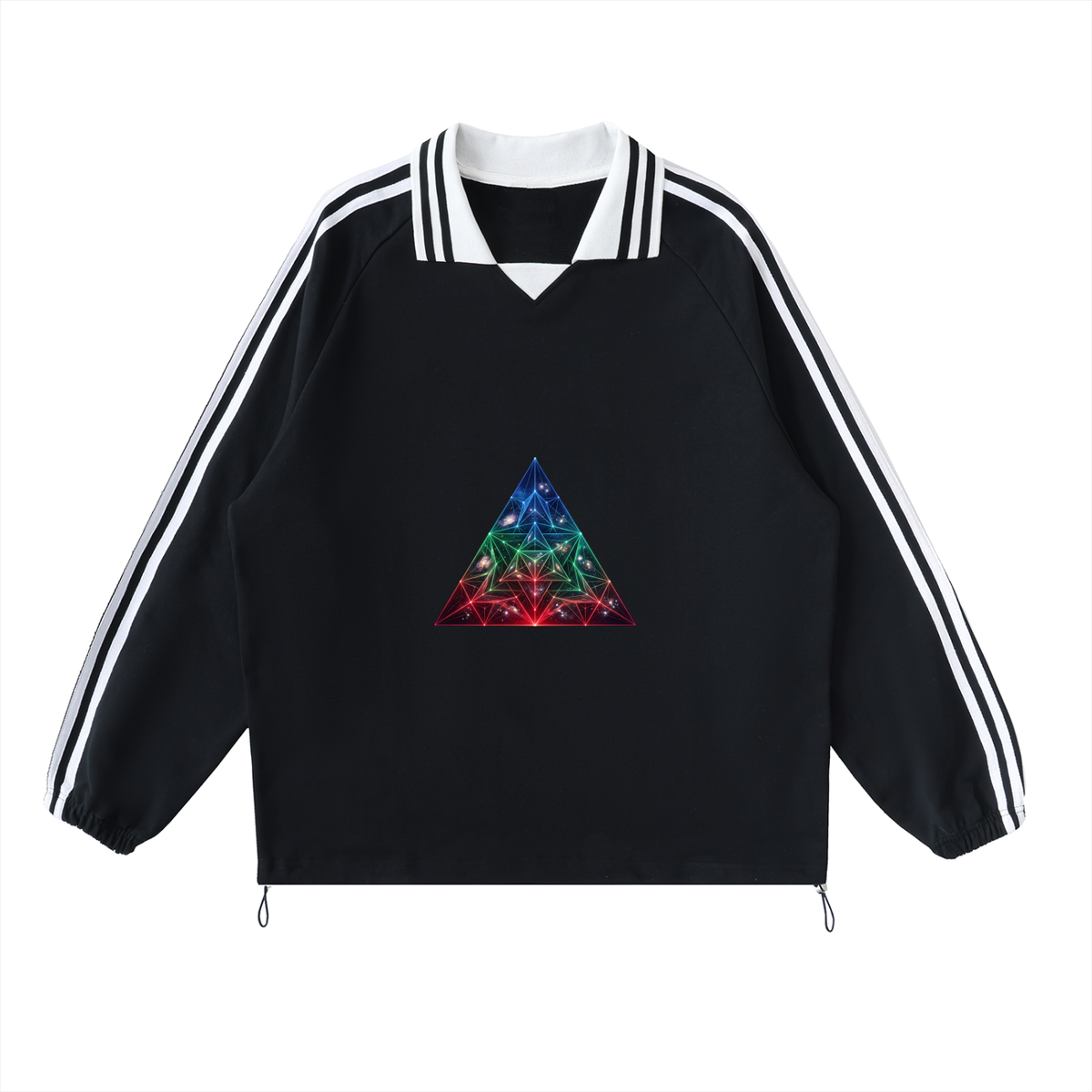 Prism - Contrast Striped Lapel Collar Sweatshirt